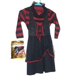 Girls Pirate Costume Dress Corset Front Lace Trim With Accessories Med NWOT